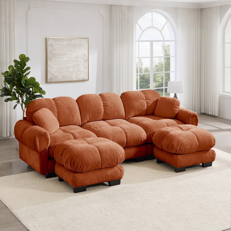 103.9" Modular Chenille Sectional Sofa with Pillows and Quilted Cushions