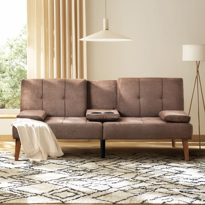 ​65" Futon Sofa Bed - Adjustable, Dual Cup Holders, Space-Saving for Small Rooms​