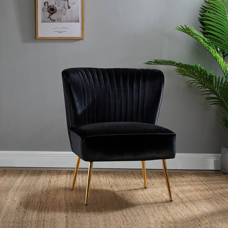 Monica Living Room Armless Accent Comfy Chair with Tufted Back and Metal Legs by HULALA HOME