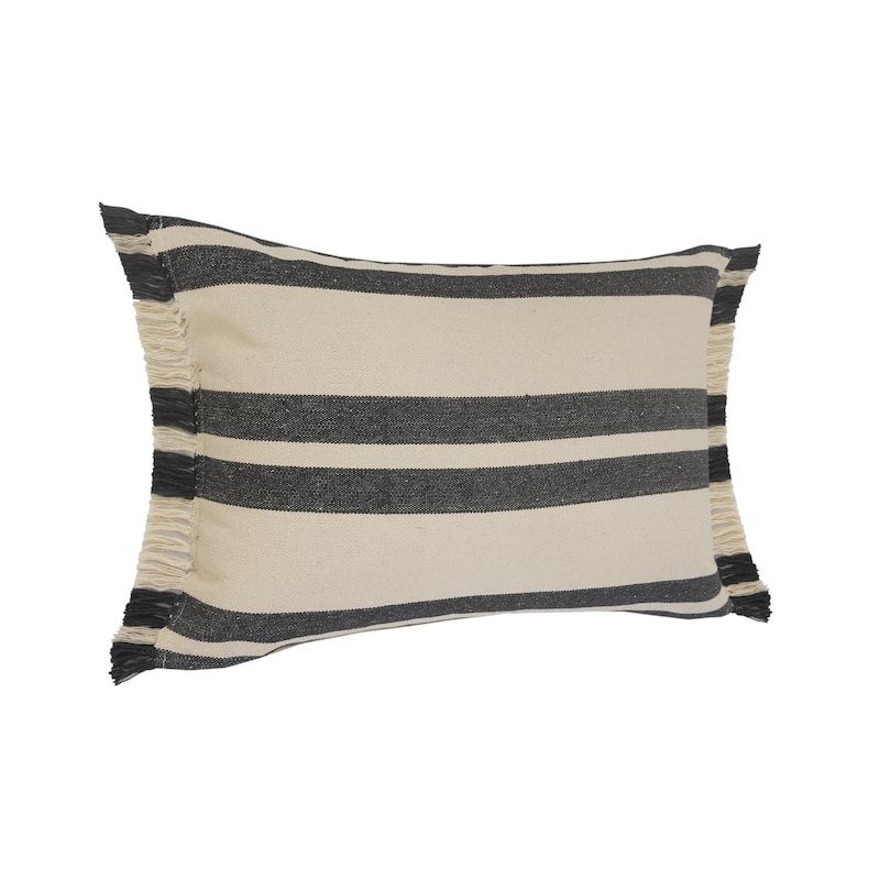 Ashmere Farmhouse Frost Gray/White Striped Cotton Throw Pillow by Sevita