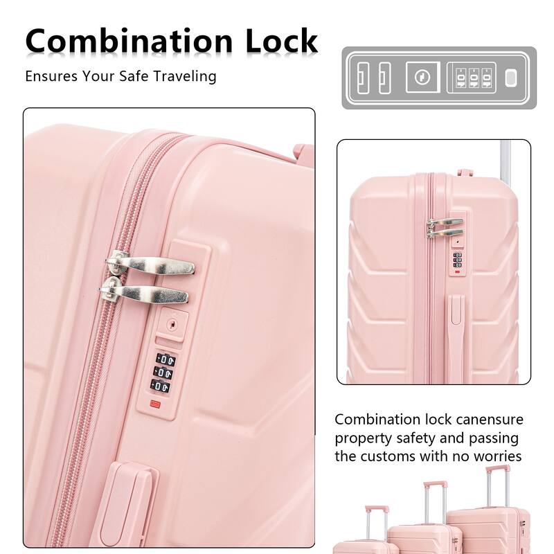 20"/24"/28" 3-Piece, Modern Luggage Sets with Retractable Handle and Combination Lock, for Boarding Travel, Pink