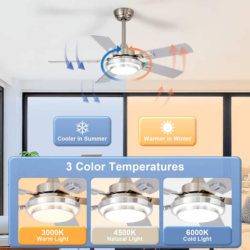 42-52Inch Ceiling Fan with Light: with 5 Blades Dual Finish Reversible - with Remote Control for Living Room Outdoor Patios