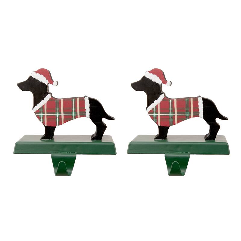 Glitzhome Christmas Dachshund Reindeer Red Car Stocking Holders Rustic Mantel Ornament