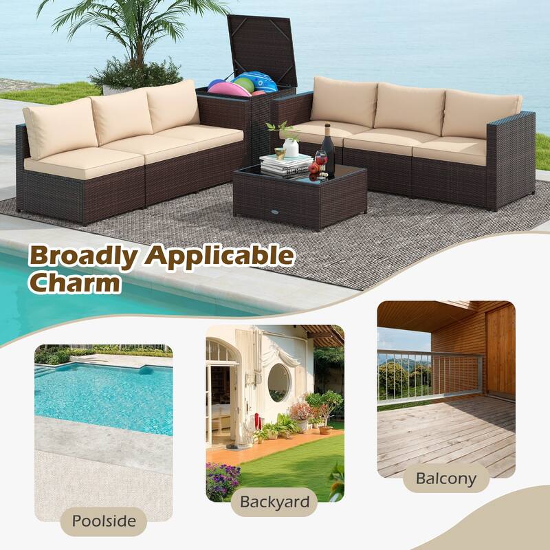 Gymax 8 PCS Wicker Patio Furniture Set Rattan Sectional Sofa Set w/