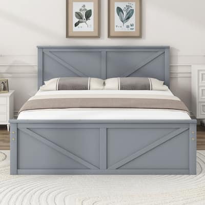 Wooden platform bed with four storage drawers