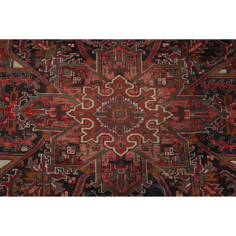 Hand Knotted Oriental 100% Wool Carpet Traditional Medallion Red Heriz Area Rug - 12' 9'' X 9' 7''