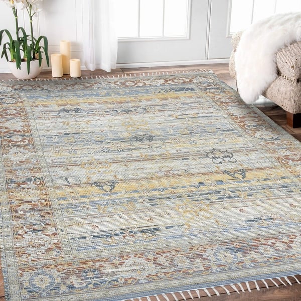 Carson Carrington Lukase Blue/Red Jute Blend Flatweave Area Rug On