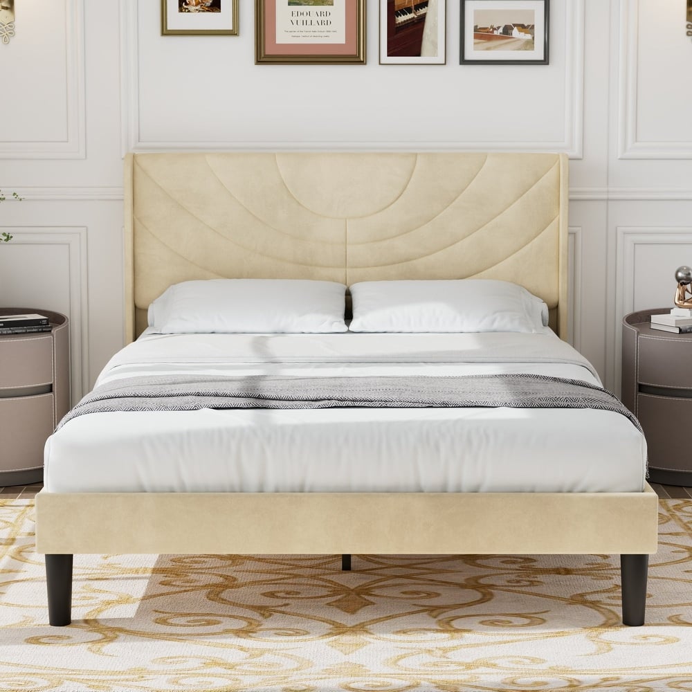 Javlergo Upholstered Bed Frame with Wingback Panel Headboard, No Box Spring Needed