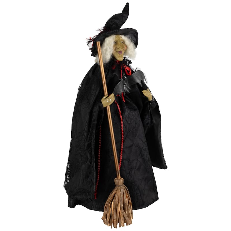 Dark Witch with Bat and Broom Halloween Figure - 18" - Black