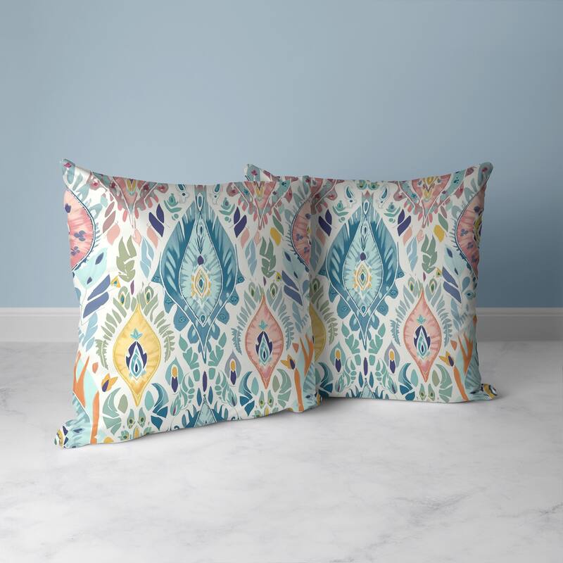 Blue And Pink Ikat Infusion Indoor/Outdoor Throw Pillow Zipper