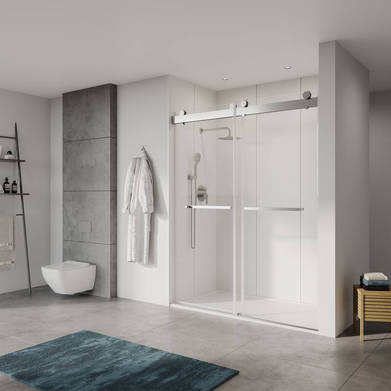Sliding Frameless Shower Door with 3/8 Inch (10mm) Thick Tampered Glass - 72" * 76" - Nickel