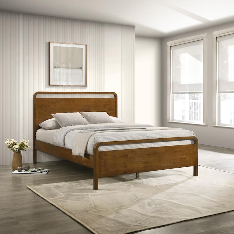 Roundhill Furniture Eldren Wood Platform Bed in Walnut Finish, King