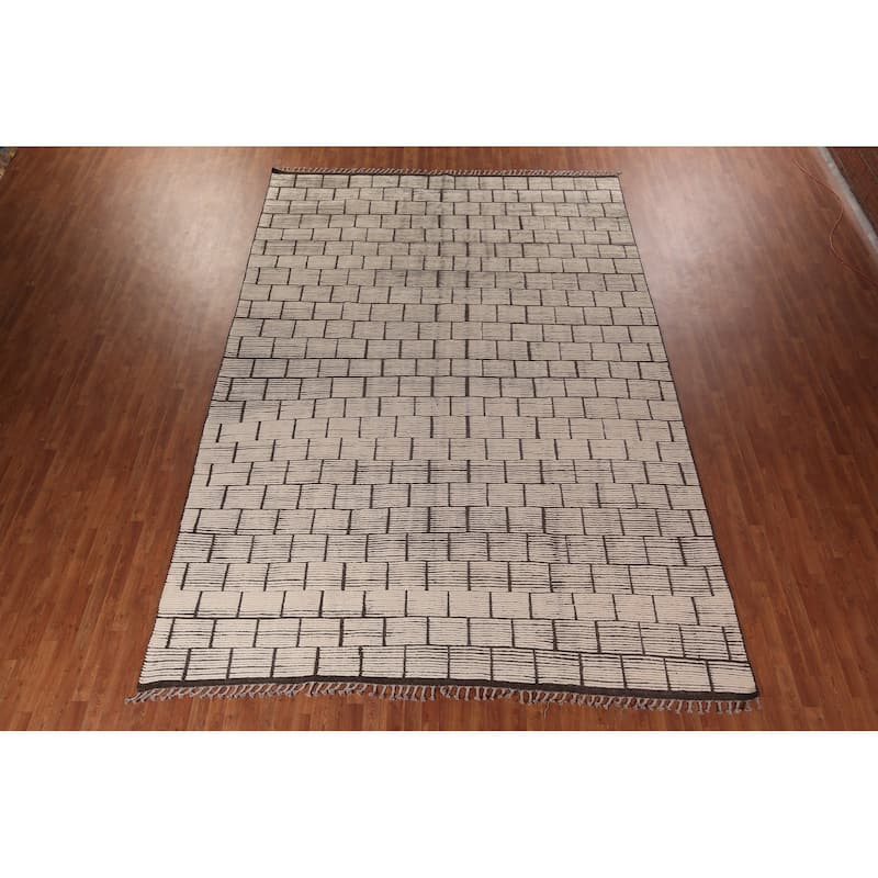 Modern Geometric Moroccan Large Area Rug Hand-Knotted Wool Carpet - 10'0"x 15'5"