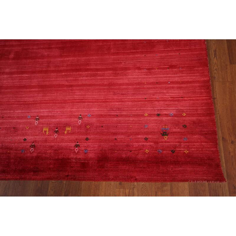 Tribal Red Gabbeh Indian Area Rug Handmade Silk Carpet - 7'10"x 9'8"