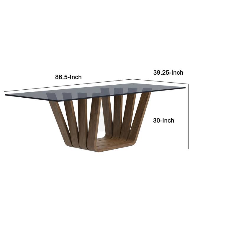 Cid Vang Dining Table, Walnut Brown Wood, 87 Inch Gray Glass Top - Gray, Walnut Brown