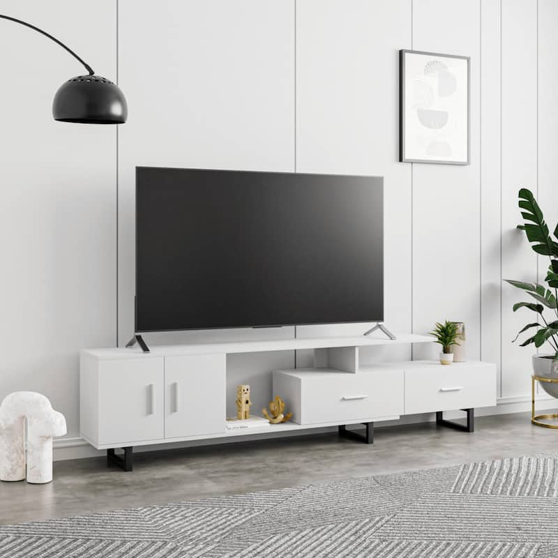 Avery 55-inch 2-Drawer 4-Shelf TV Stand in Steel