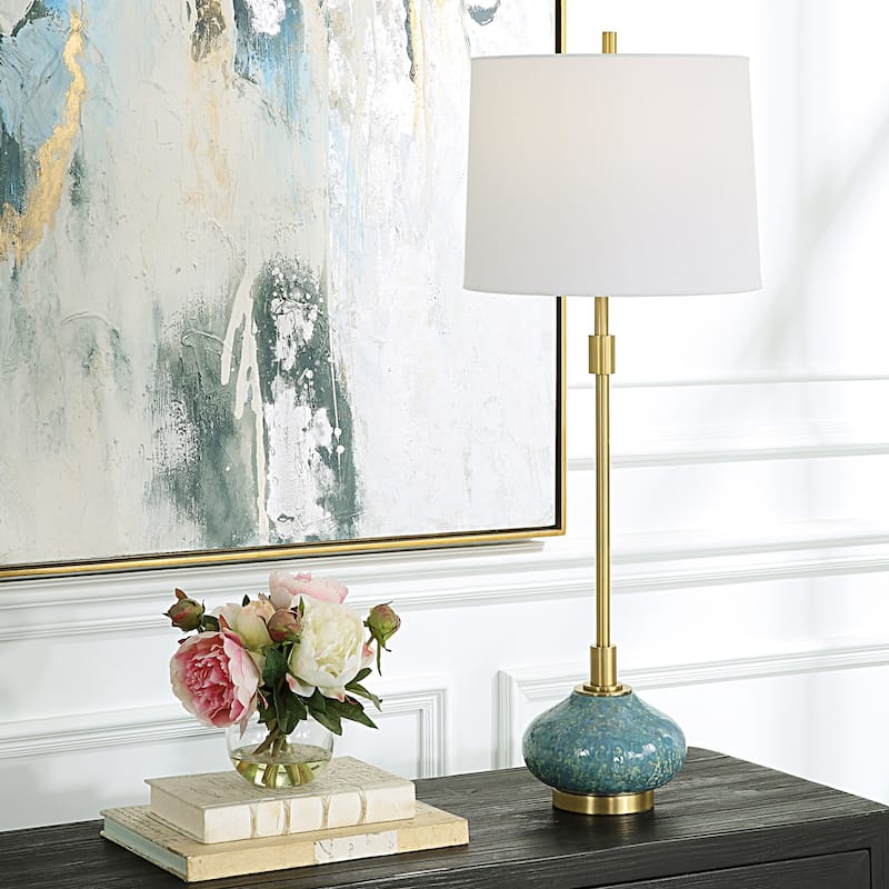 Drip Glaze Buffet Lamp - 34" - Seafoam Green
