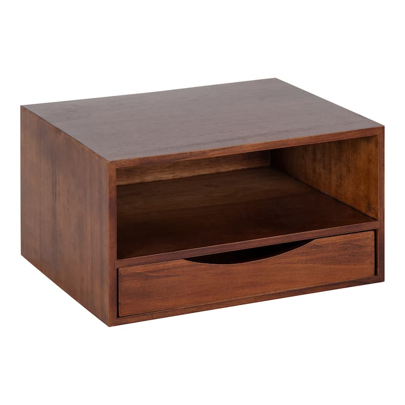Kate and Laurel Hutton Floating Wall Shelf with Drawer - 12.5x10x7 - Walnut Brown