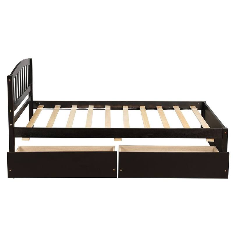 Twin Platform Storage Bed Wood Bed Frame with Two Drawers