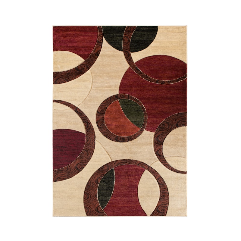 Orelsi Collection Abstract Geometric Circles Area Rug - 3'9" x 5'9" - Beige/Red