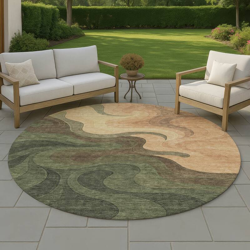 Machine Washable Indoor/ Outdoor Modern Dejuan Chantille Rug - Olive - 8' x 8'