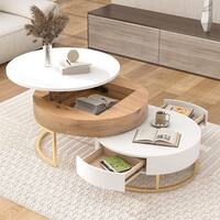 Multi-Functional Round Lift-Top Coffee Table with Nesting Stools - Bed ...