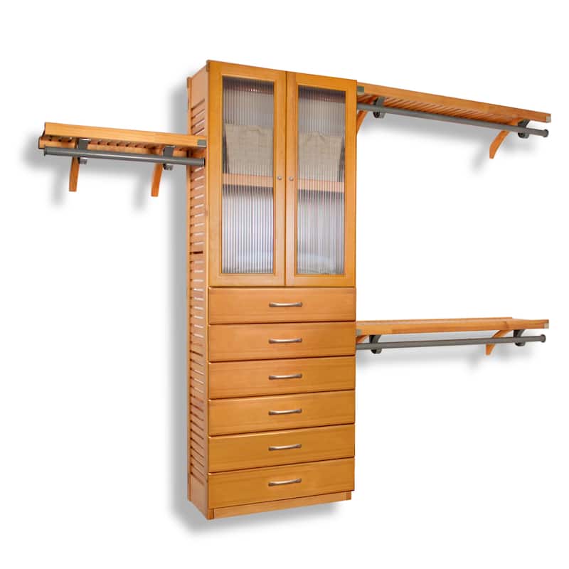 John Louis Home Solid Wood Reach-In Closet System with 6-Drawers and Doors Honey Maple