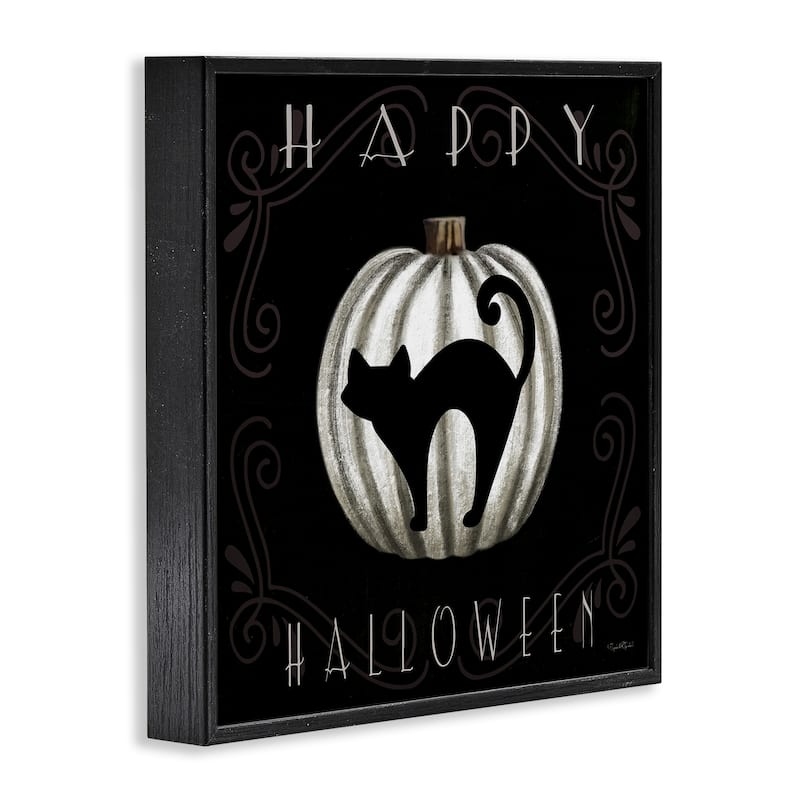 Stupell Happy Halloween Cat & Pumpkin Framed Giclee Art Design By Elizabeth Tyndall