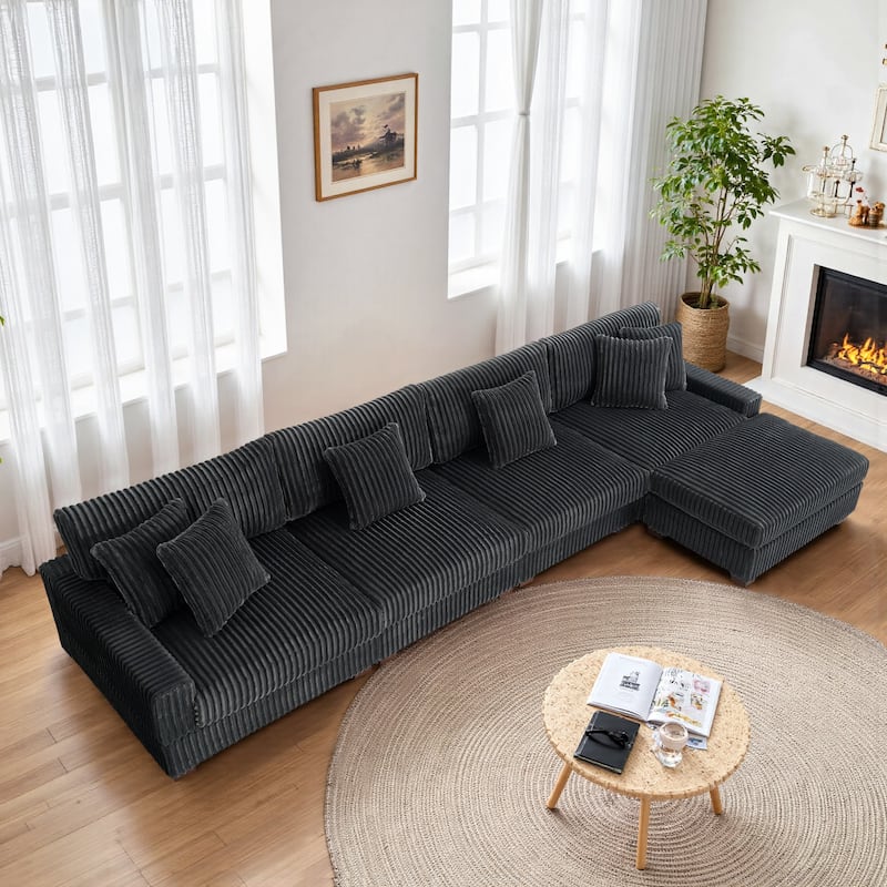 Anne 150" W Upholstered Plush Corduroy Modular Sectional Sofa