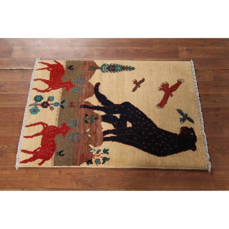 Animals Design Kazak Accent Rug Hand-Knotted Wool Carpet - 2'1"x 2'10"