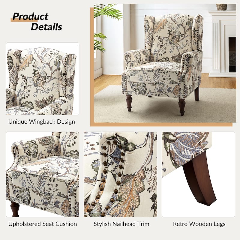 Gott Traditional Wingback Armchair with Solid Wood Legs by HULALA HOME
