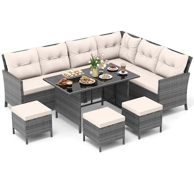 Costway 7 PCS Patio Dining Furniture Set PE Rattan Sectional Sofa Set - See Details