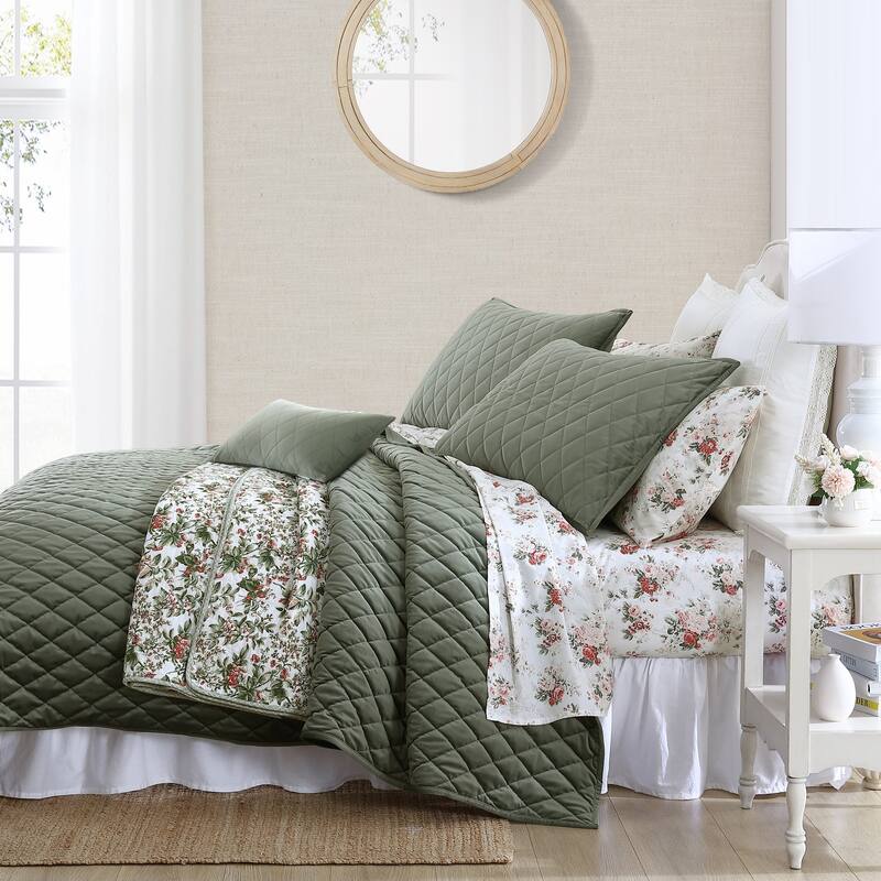 Laura Ashley Solid Diamond Velvet Bonus Quilt Set
