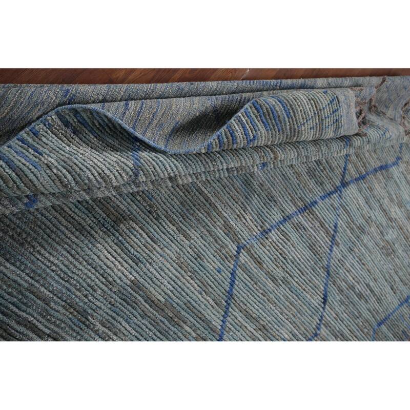 Moroccan Oriental Area Rug Hand-Knotted Blue Wool Carpet - 8'9" x 12'9"