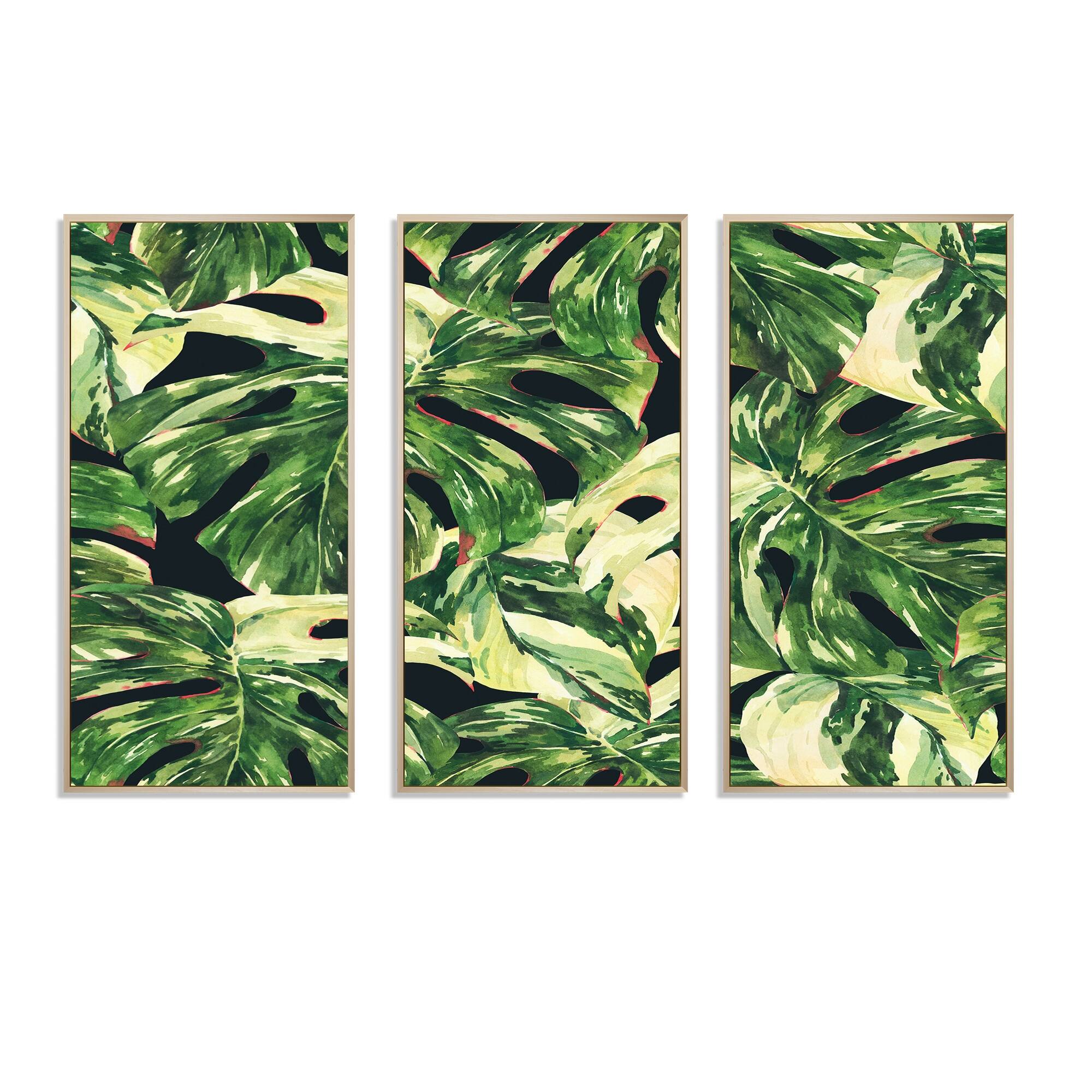 Designart "Natural Leaves Exotic On Dark II" Tropical Framed Art Prints