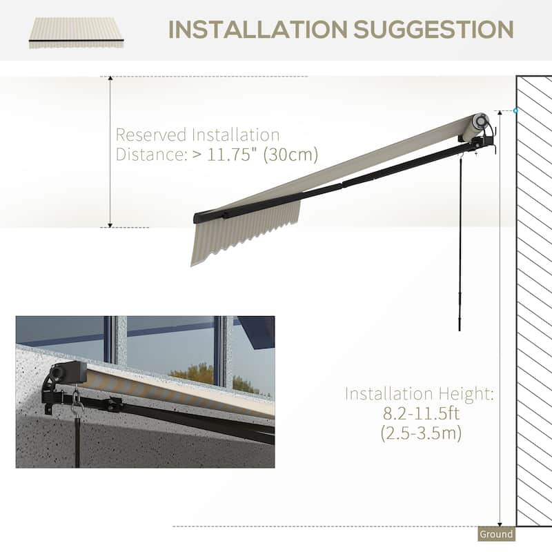 8' x 6.5' Retractable Awning, Awning Sunshade Shelter with Manual Crank Handle, 280gsm UV Resistant Fabric and Aluminum Frame