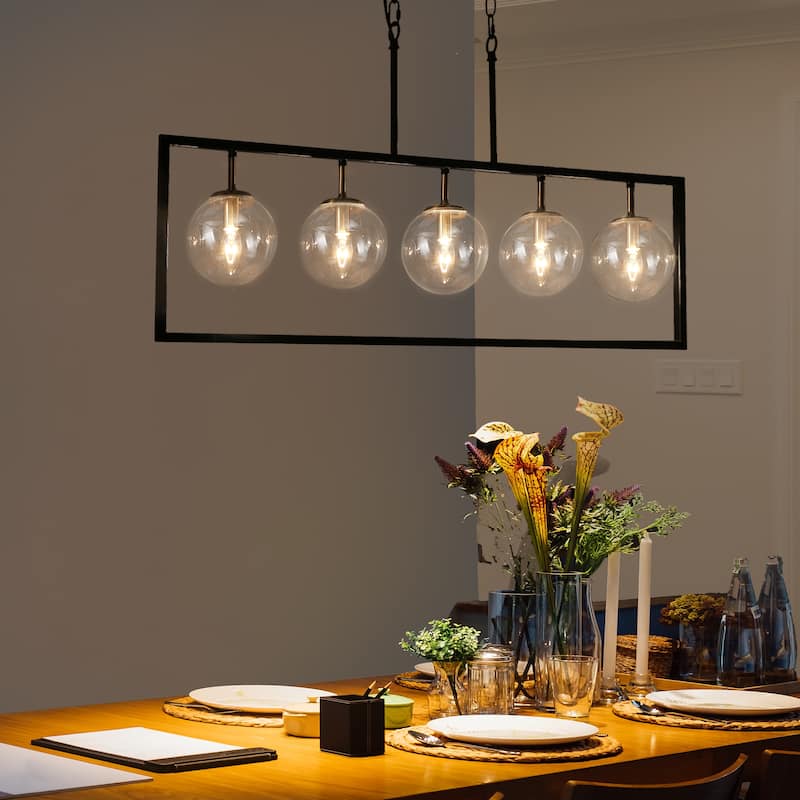 Marsie Modern Farmhouse 40-inch Linear Chandelier Globe Glass Kitchen Island Pendant Lights for Dining Room