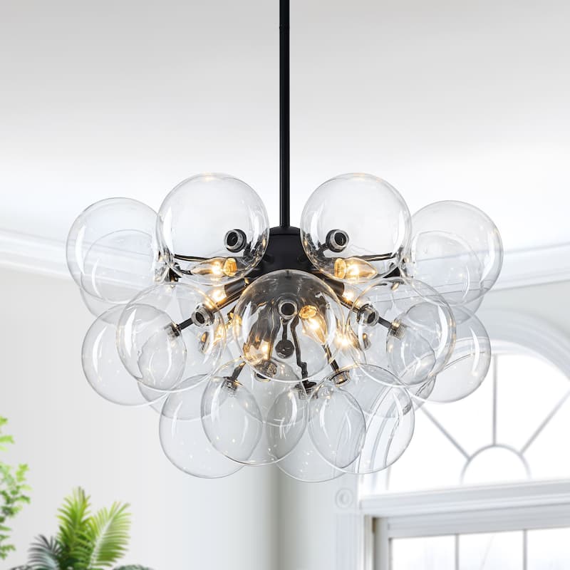 Starsky 12‑Light Linear Chandelier with Clear Glass Globes - Black or Gold Finish