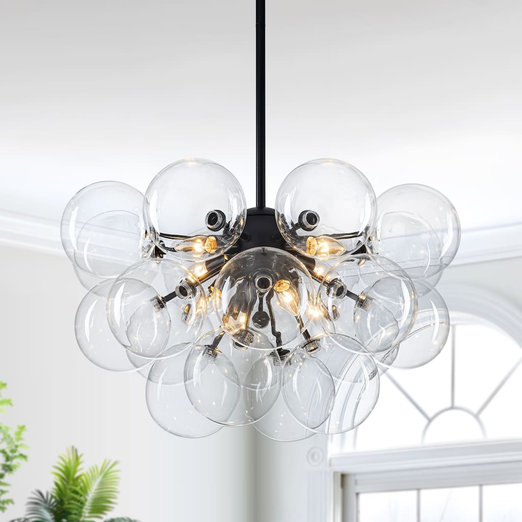 Starsky 12‑Light Linear Chandelier with Clear Glass Globes - Black or Gold Finish