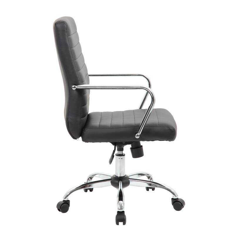Swivel Task Chair, Black Vinyl, Chrome Base and Arms, Caster Wheels