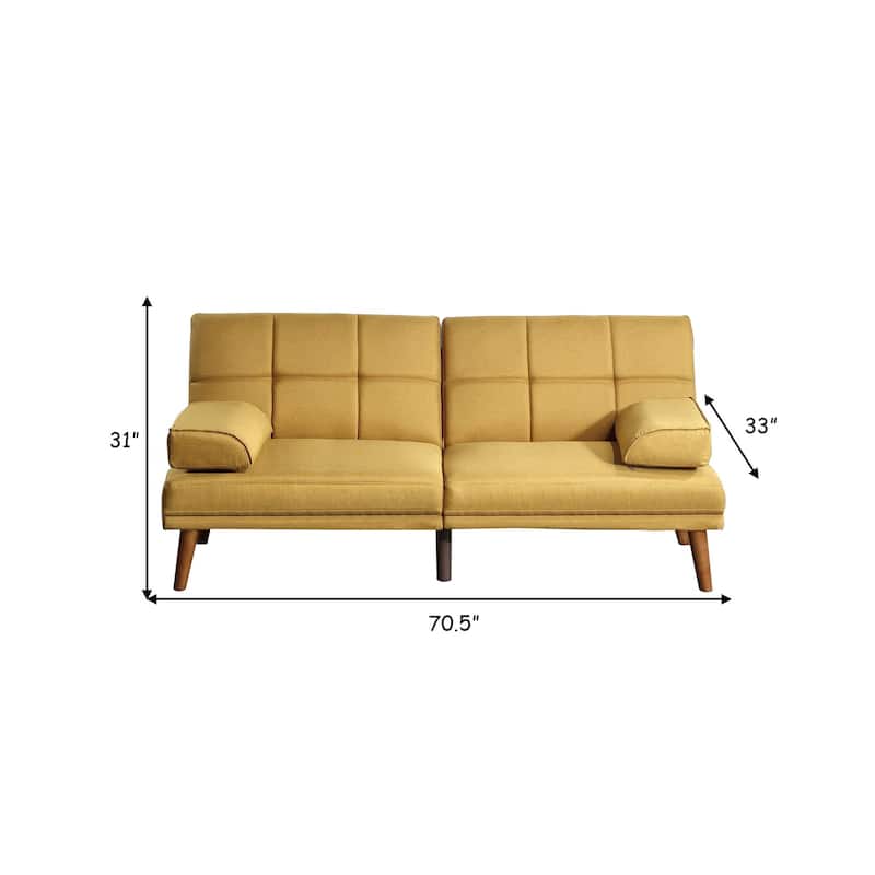 Gina 71 Inch Adjustable Futon Sofa Bed, Tufted, Tapered Legs, Mustard