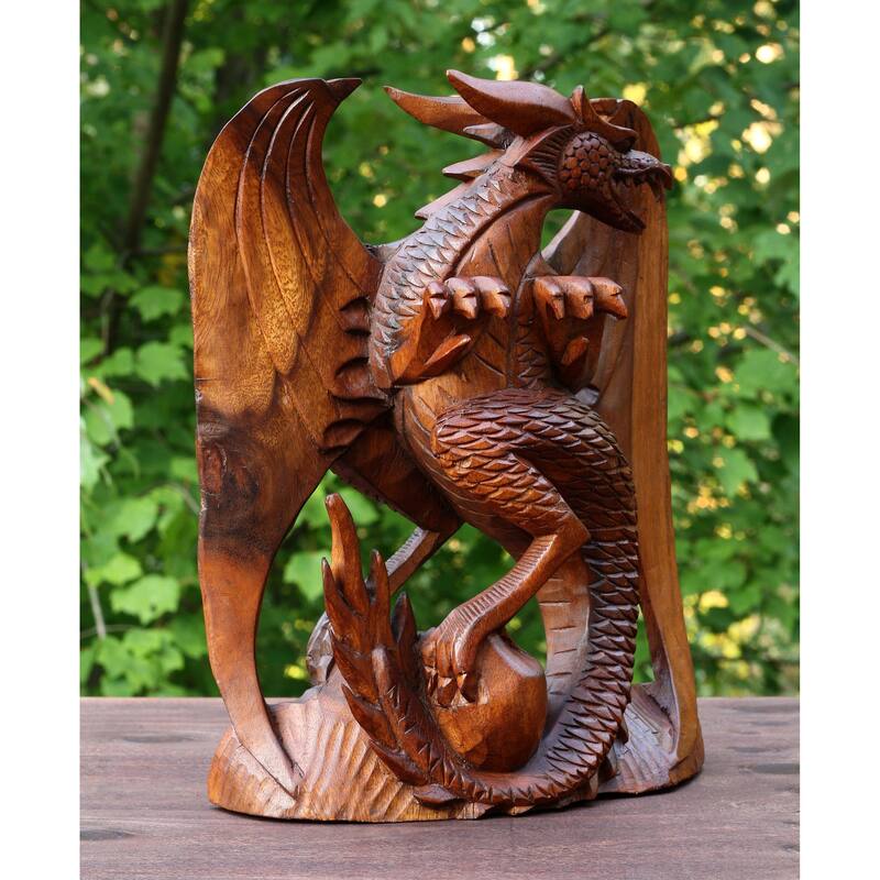Wooden Handmade Skyrim Dragon Statue Sculpture Handcrafted Gift Art Home Decor Figurine Accent Decoration Artwork Hand Carved