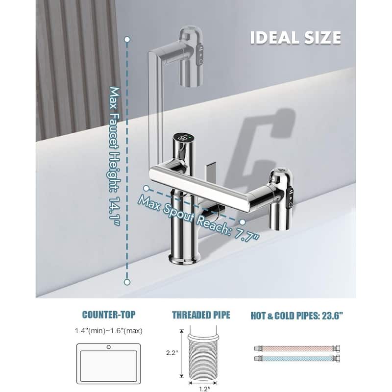 Lefton Rotatable Bathroom Faucet with Temperature Display in Fahrenheit (Batteries-Free), BF2204