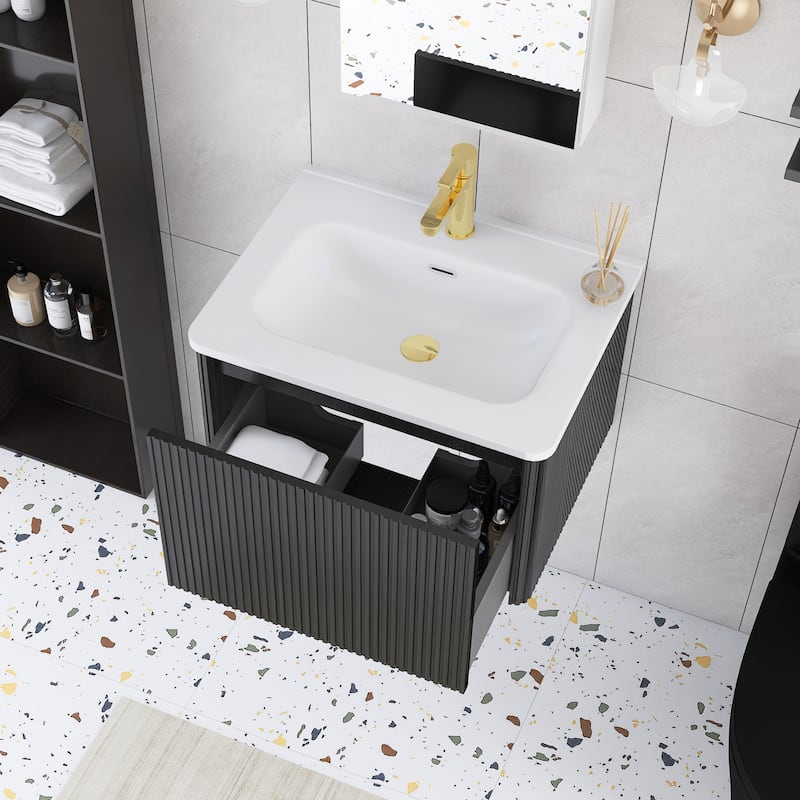 Floating Bathroom Vanity with Glossy White Integrated Ceramic Sink