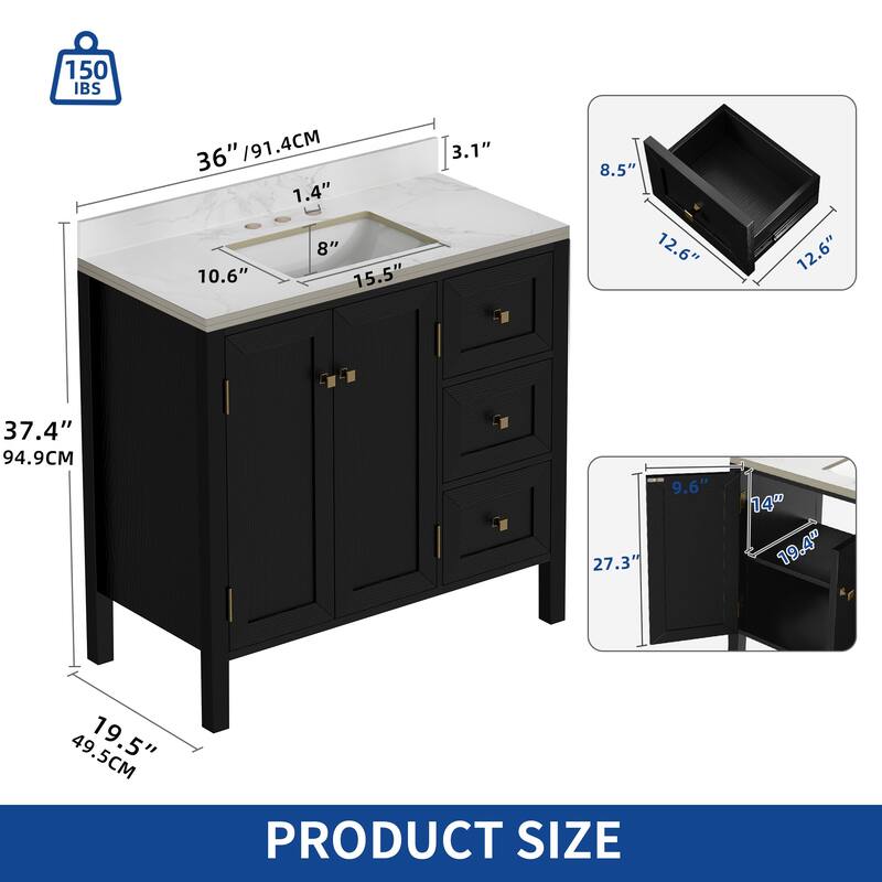 Moasis 36"/40"/ 47" Bathroom Vanity Cabinet with Sink