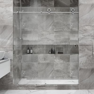 Seawin Crystal 56 - 60 x 78 inches Frameless Sliding Shower Door 3/8 in. (10 mm) Clear Tempered Glass with NanoShield Coating
