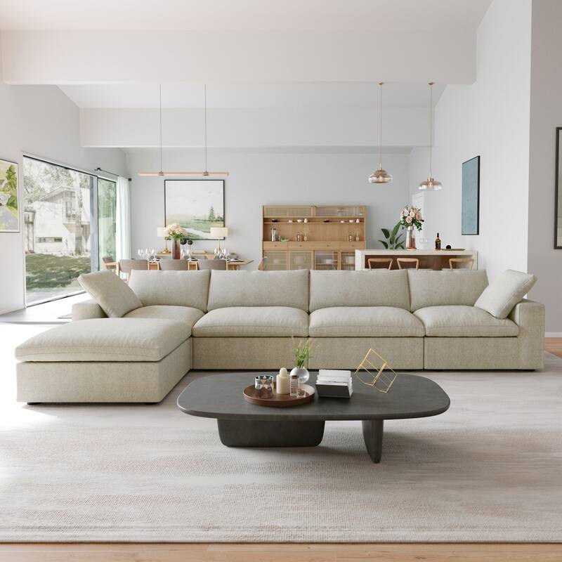 L Shape Couches for Living Room, Modern Modular Convertible Sectional Sofa Couch with Removable Cushion Covers - Khaki