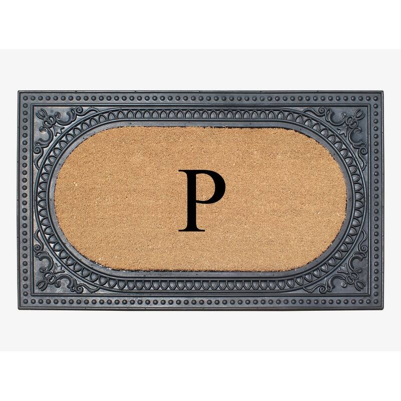 A1HC First Impression Carson Rubber and Coir 24" X 39", Heavy Duty, Easy to Clean Outdoor Monogrammed Doormat - Black - Monogrammed P