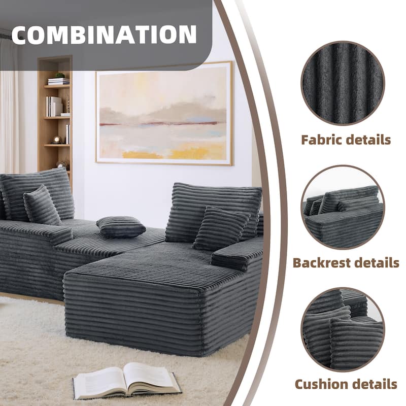 Oversized Upholstered Modular Sectional Chaise Lounge with Pillows