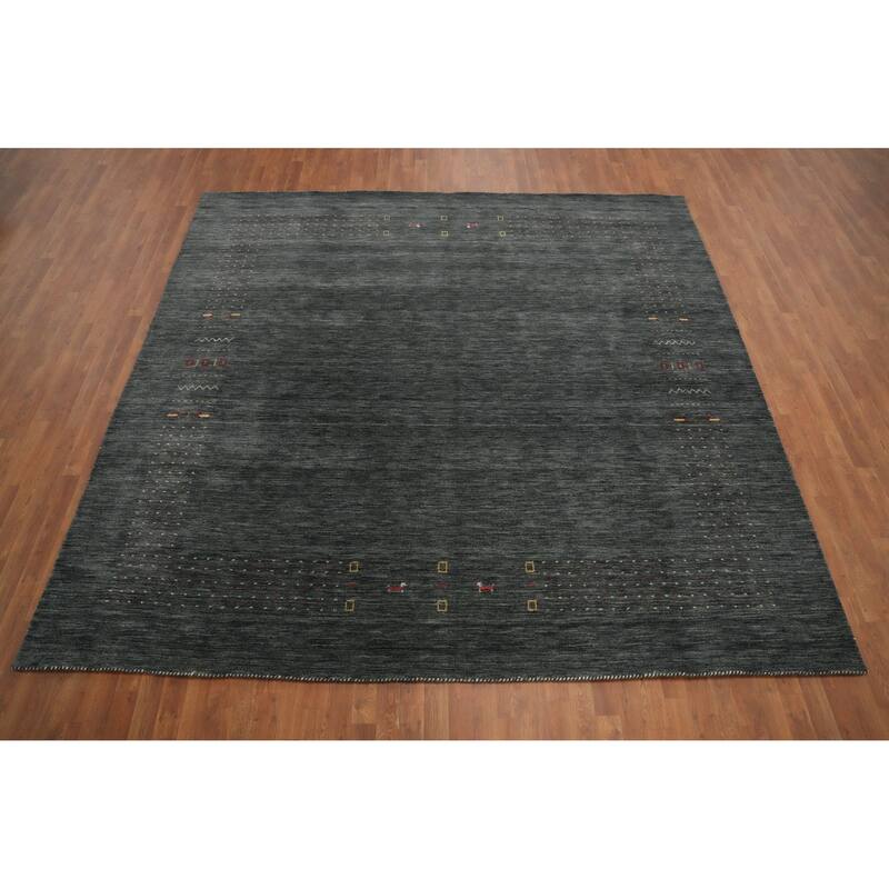 Hand Knotted Oriental 100% Wool Carpet Tribal Animal Pictorial Greys & Charcoal Gabbeh Area Rug - 9' 8'' X 10' 0''